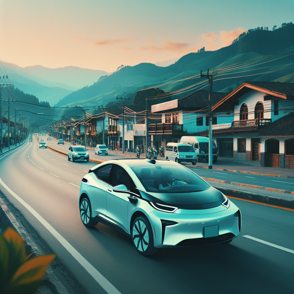 Vehículos híbridos y eléctricos en una carretera de Colombia, simbolizando el avance hacia un futuro sostenible y la creciente adopción de tecnologías limpias en la industria automotriz del país.