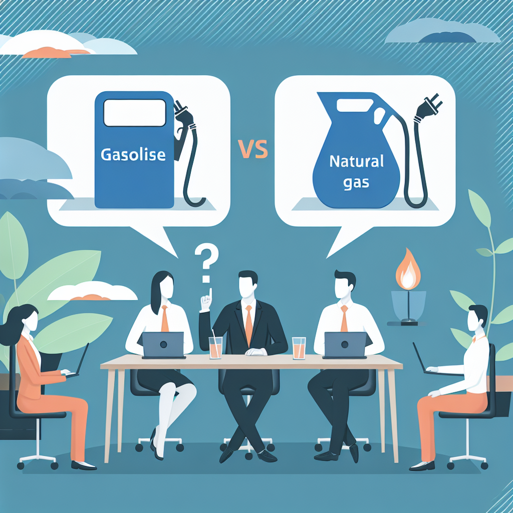 Comparativa visual de un automóvil alimentado por gasolina y otro por gas natural, destacando diferencias en emisiones, costos y eficiencia para ayudar a elegir la mejor opción de combustible.