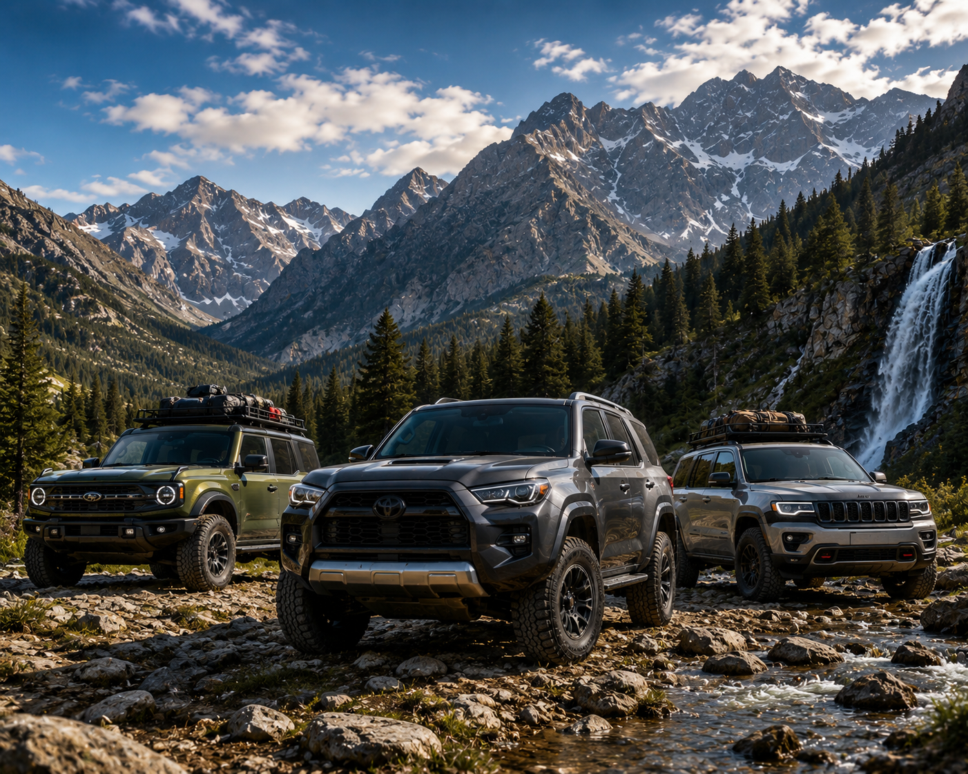 SUVs potentes y versátiles en un paisaje montañoso, ideales para aventuras al aire libre y exploraciones todoterreno.